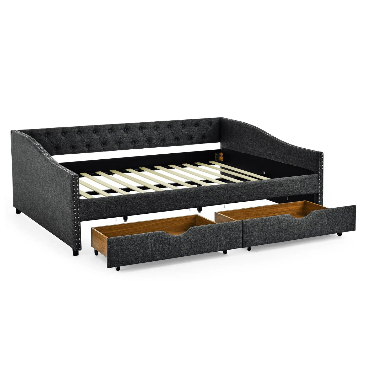 Upholstered Tufted Daybed With 2 Drawers, Waved Arms by HouseOfZazla