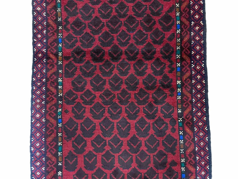 2' 8" X 4' 6" Vintage Handmade Tribal Wool Rug Balouchi Rug Afghan Rug Red Blue by Jewel Rugs
