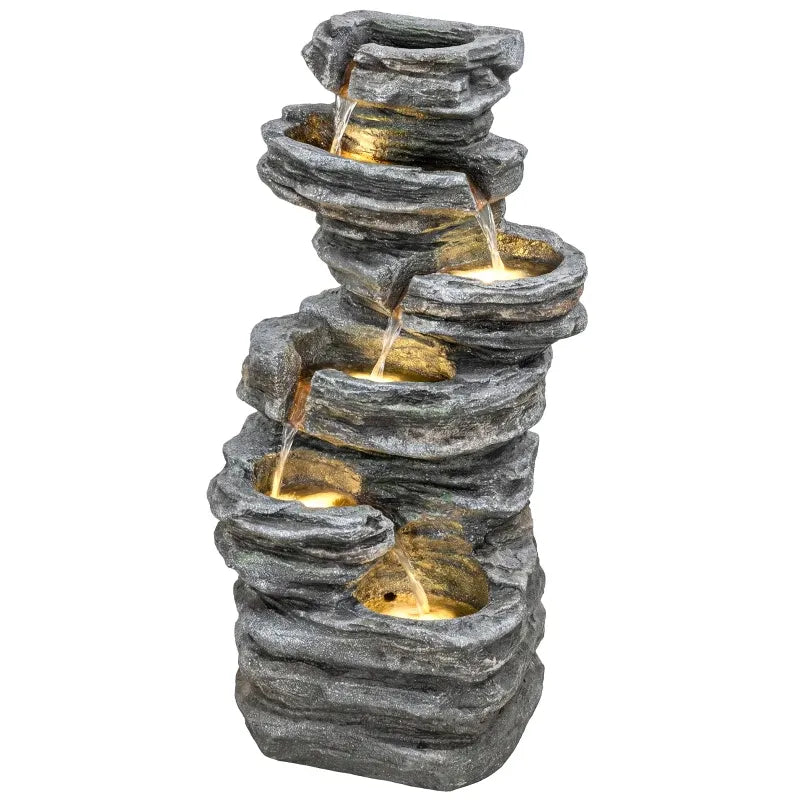 Resin 6 Tier Rock Cascade Outdoor Fountain 40 Inch LED, photo 7 of 7