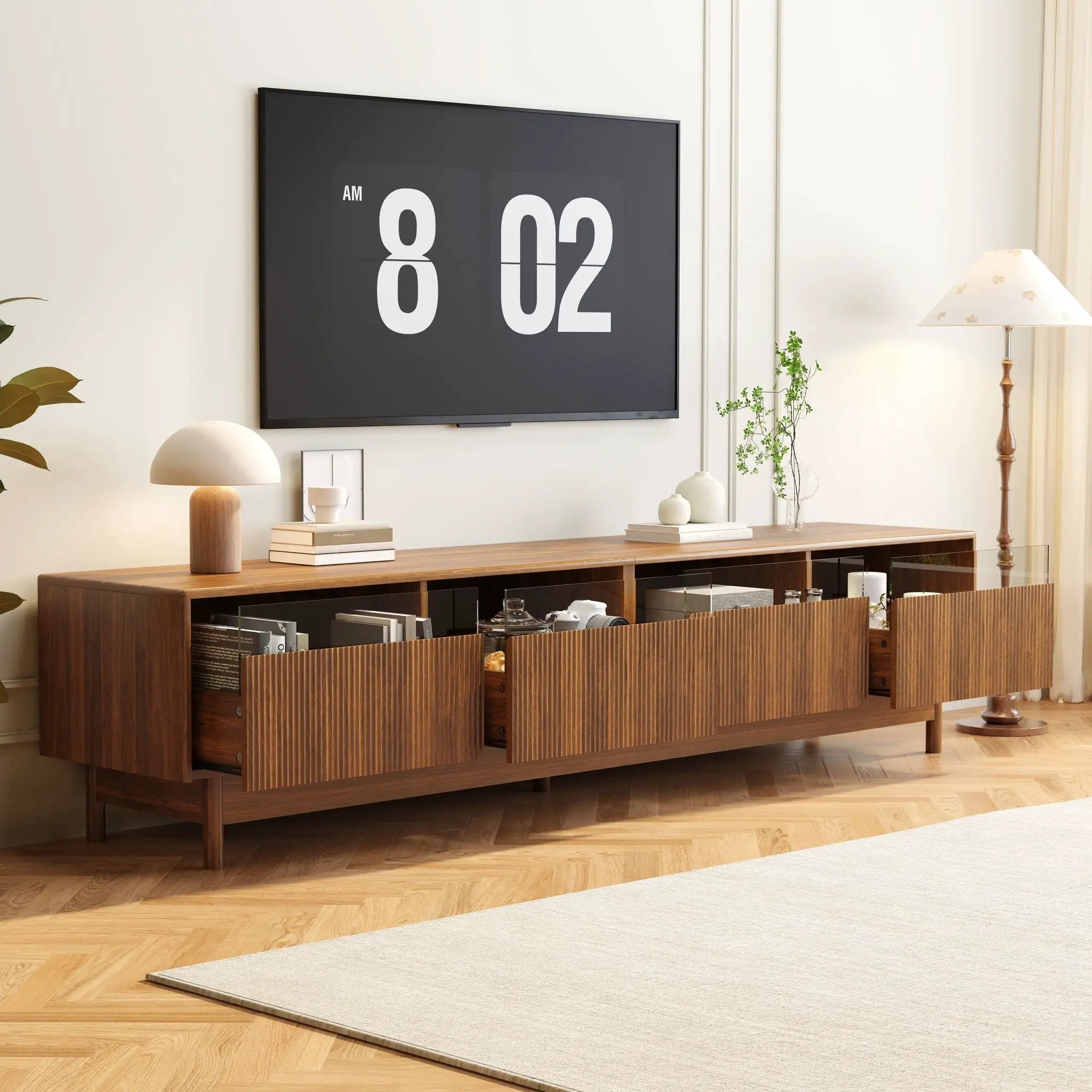 TV Stand, Entertainment Center With Fluted Drawers For Living Room - Walnut by HouseOfZazla