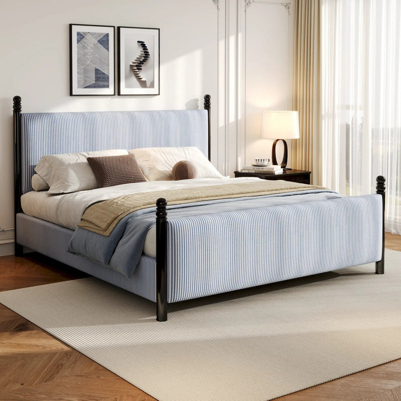 48-inch Striped Rubberwood Upholstered Bed, King by HouseOfZazla