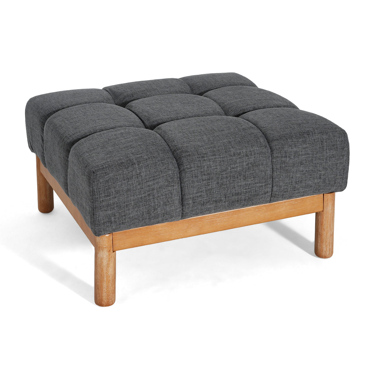 Modern Upholstered Deep Biscuit-style Tufted Ottoman with Square Profile - Gray or White, photo 5 of 10