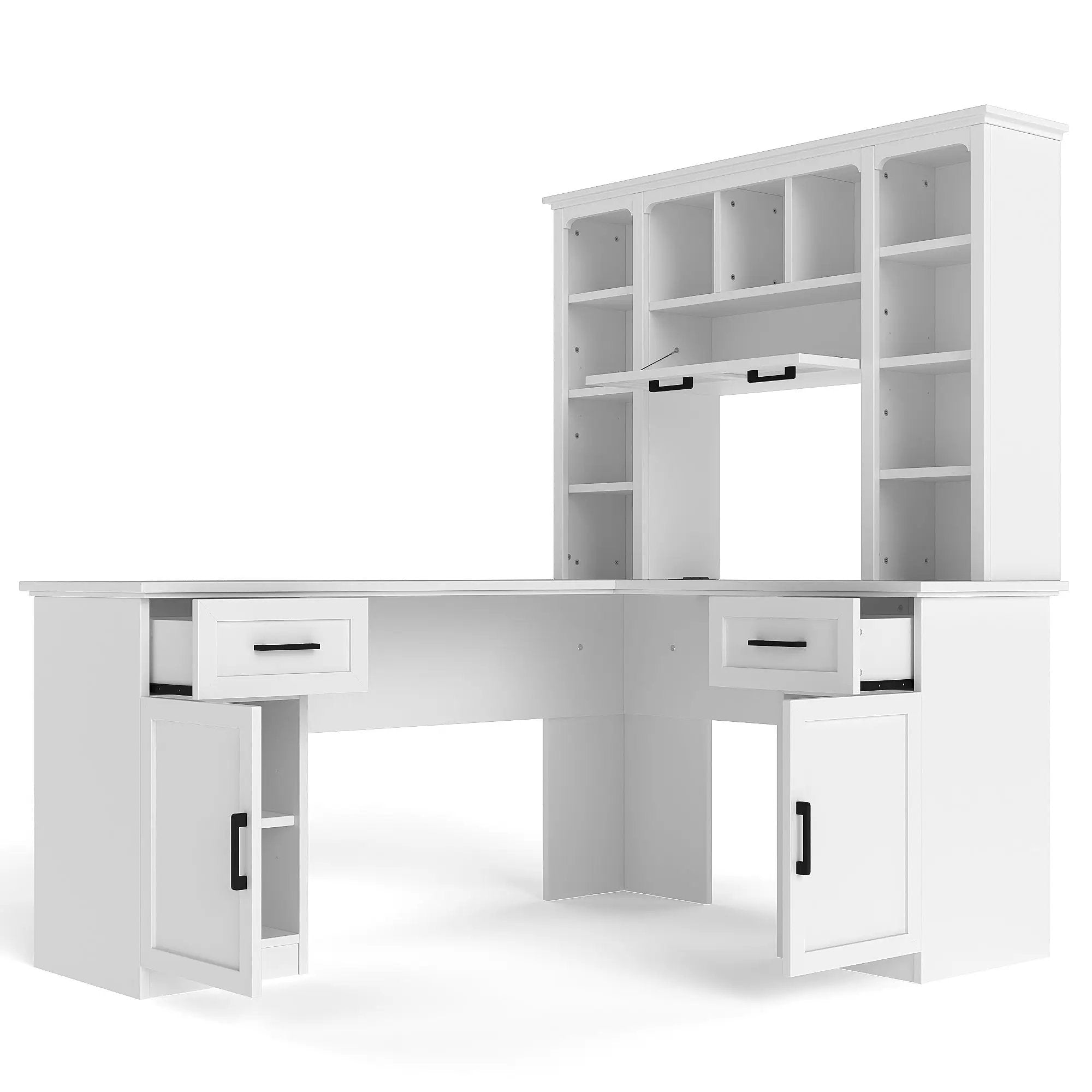 L-Shaped Computer Desk with 2 Cabinets and 2 Drawers by HouseOfZazla