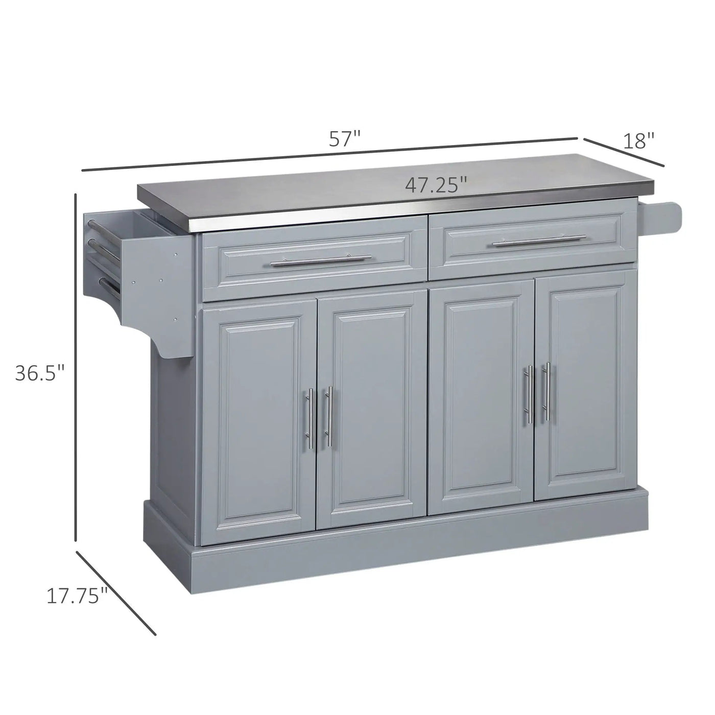 Homcom - Rolling Kitchen Island With Storage, Portable Kitchen Cart With Stainless Steel Top, 2 Drawers, Spice, Knife And Towel Rack And Cabinets by HouseOfZazla