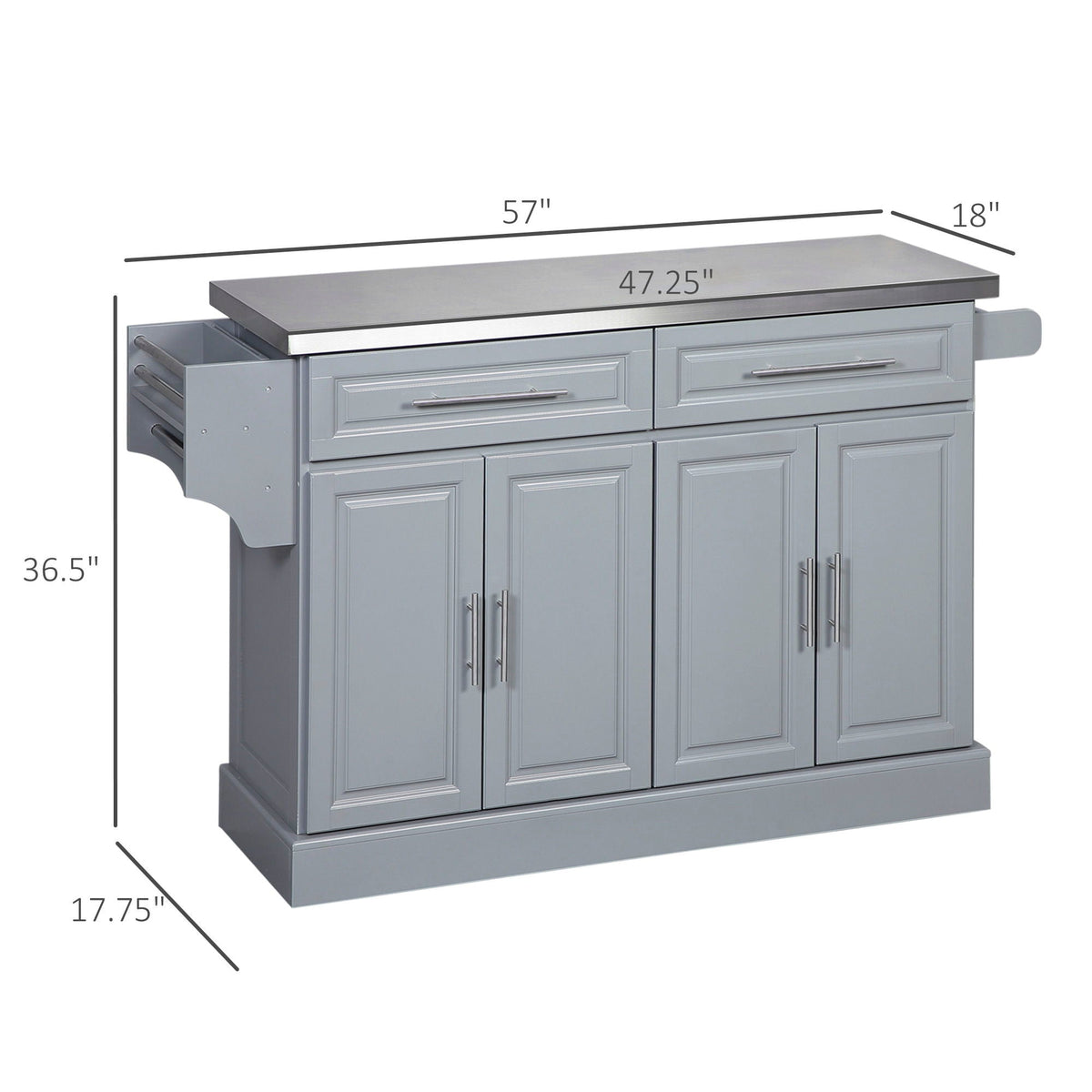 Rolling Kitchen Island with Stainless Steel Top and Ample Storage - Gray or White, photo 7 of 8