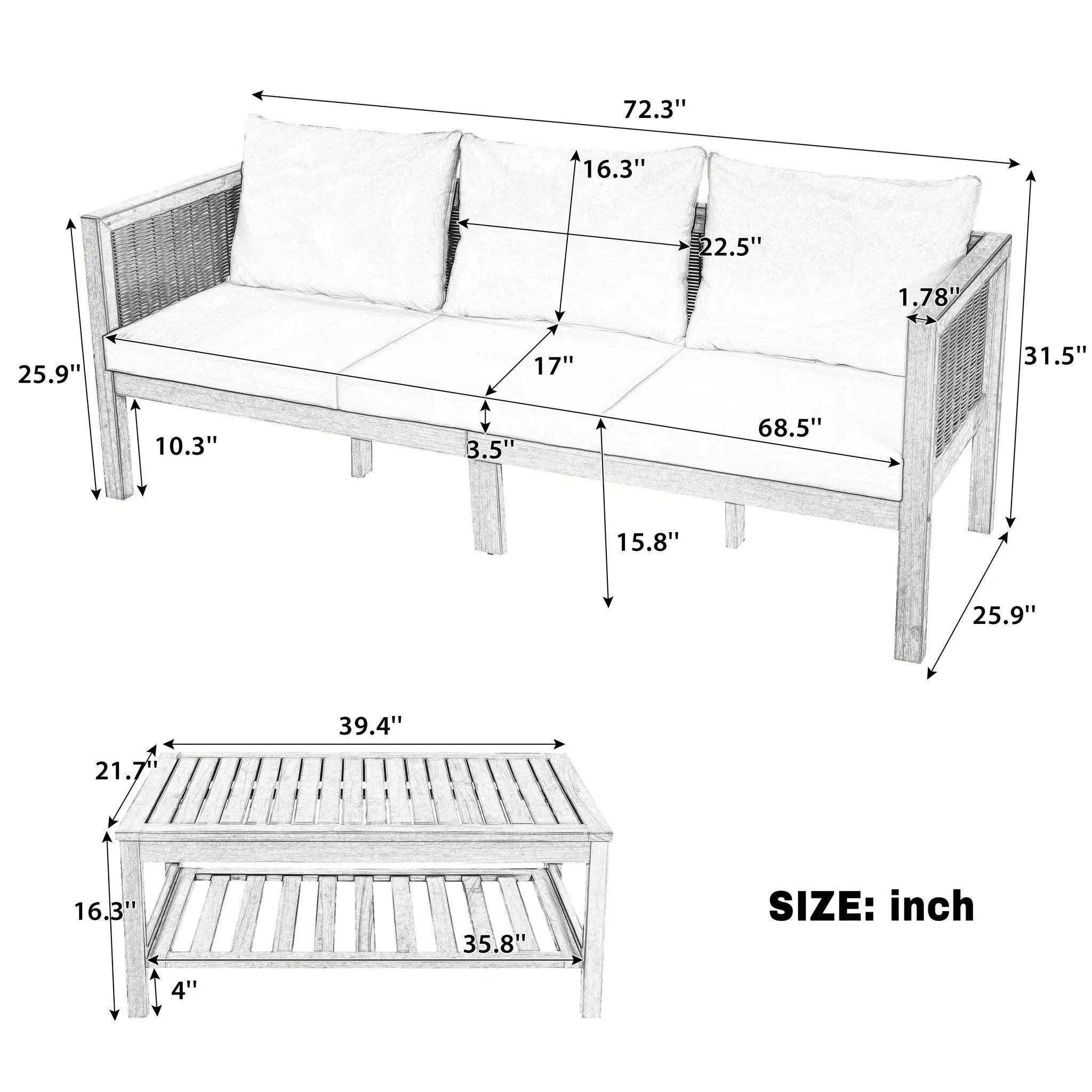 4 Pieces Patio Sofa Set - Outdoor Seating Group for 5 by HouseOfZazla