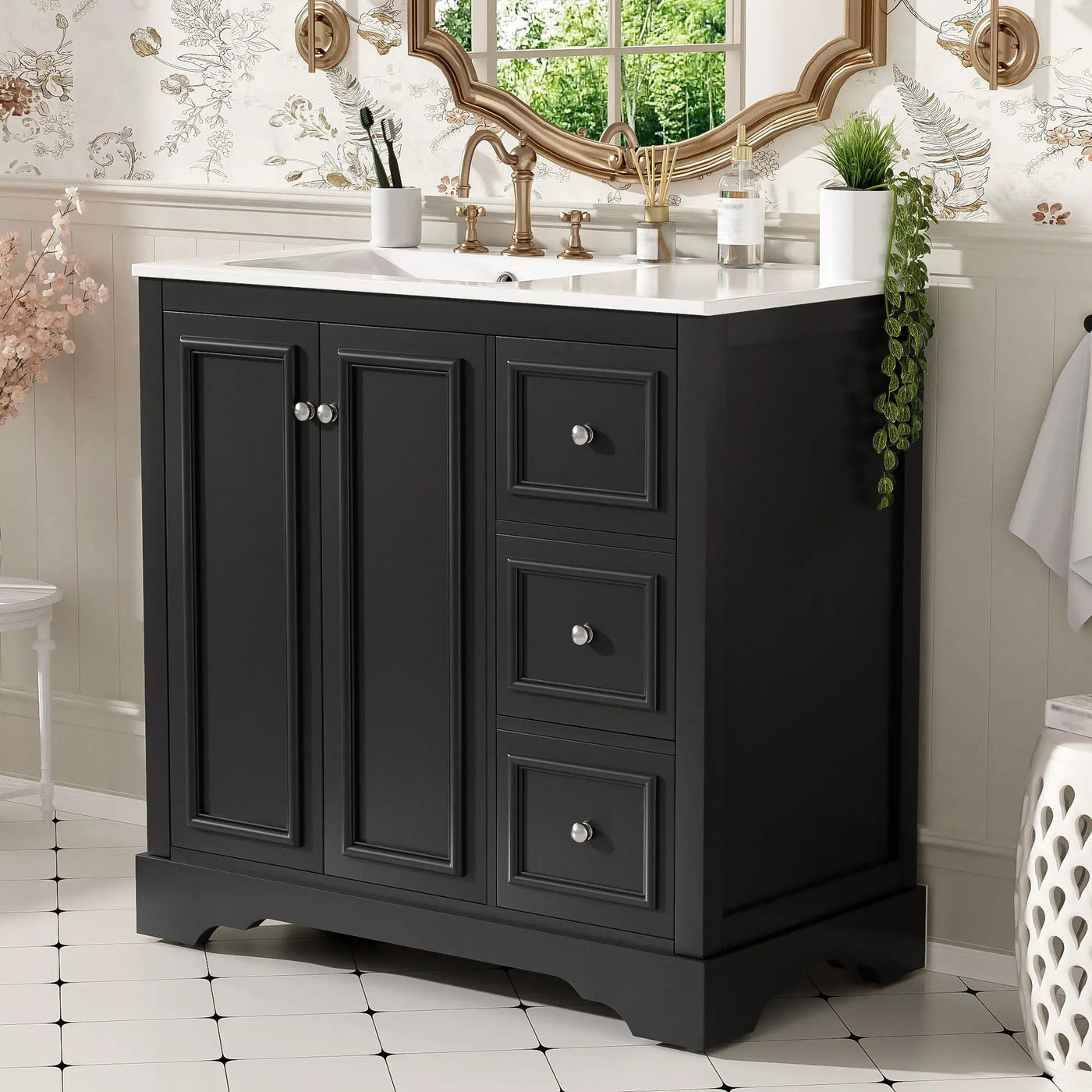 Bathroom Vanity With Sink, Soft-Close Doors, Adjustable U-Shelf, 3 Drawers by HouseOfZazla