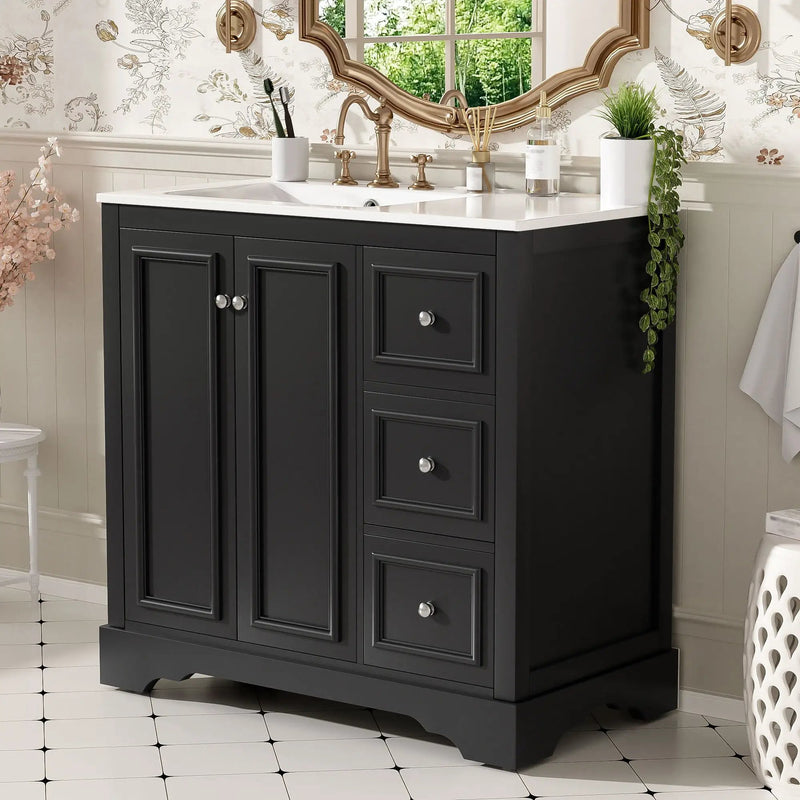 Bathroom Vanity With Sink, Soft-Close Doors, Adjustable U-Shelf, 3 Drawers by HouseOfZazla