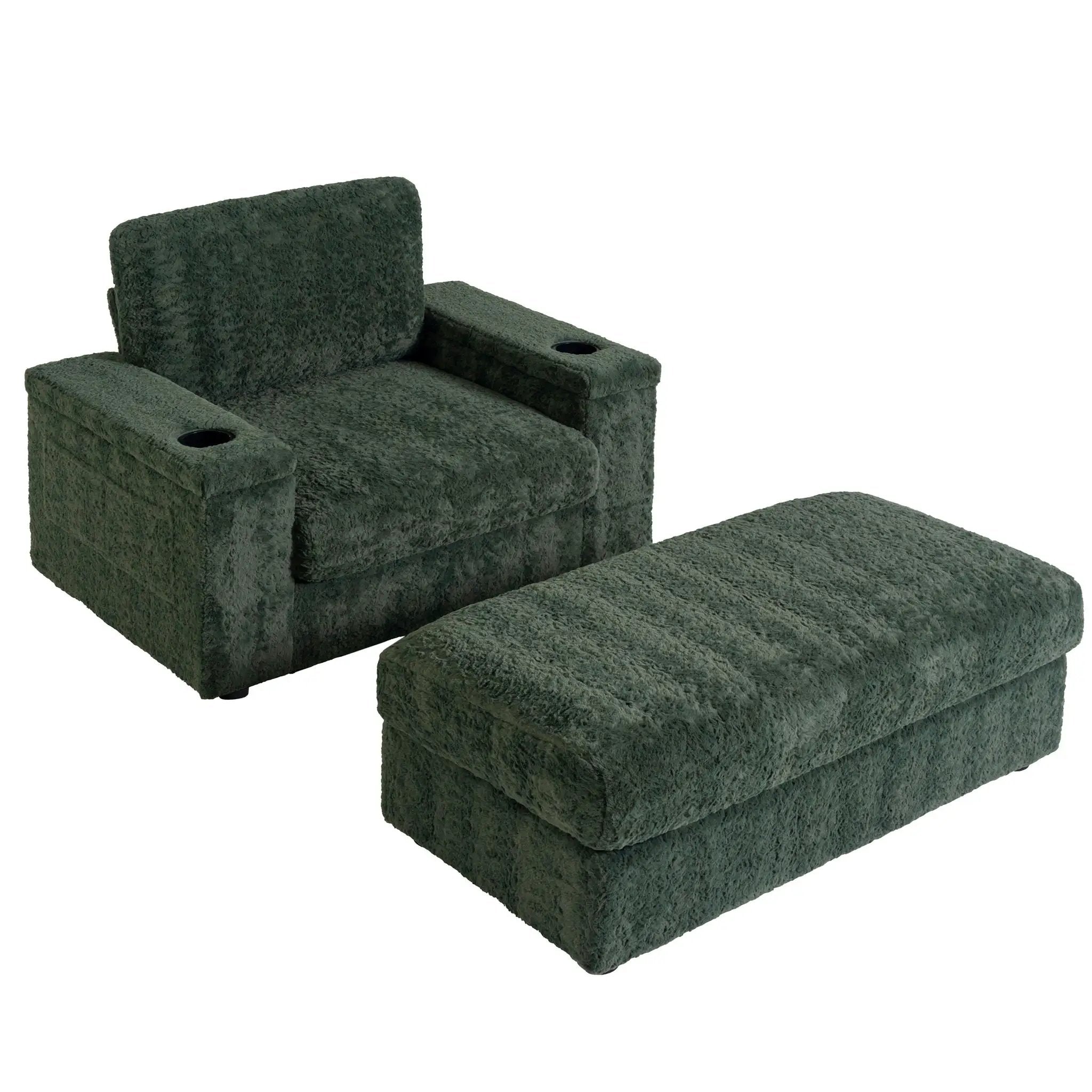 Oversized Chaise Lounge Indoor Rabbit Fur Sofa Bed With Storage Ottoman And Armrests Cup Holders With Deep Seat by Unique Piece Furniture