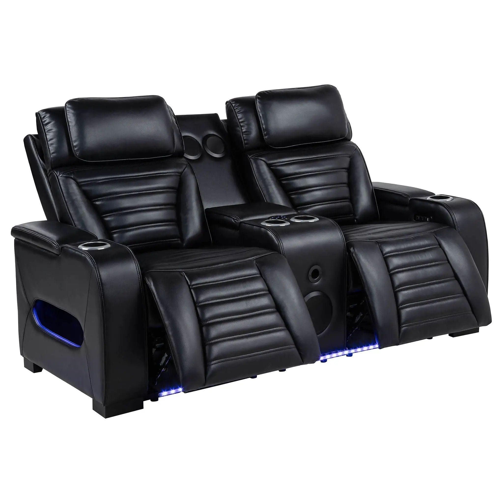 Zuma 3-piece Faux Leather Dual Power LED Sofa Set Black by Unique Piece Furniture