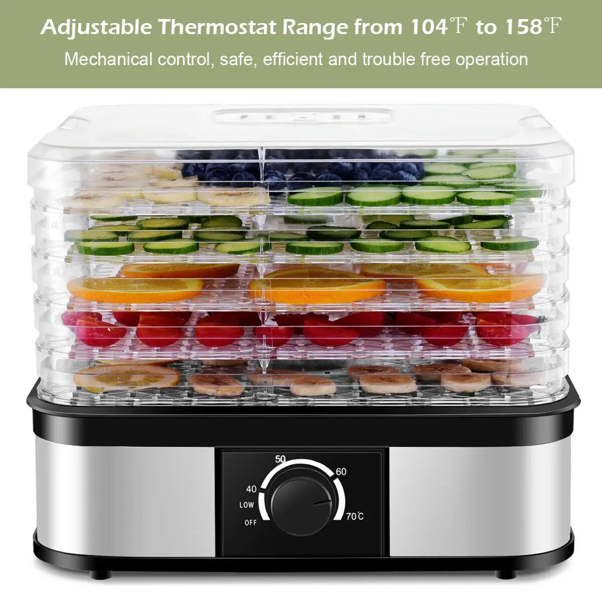 5 Tray Temperature Control Fruit Vegetable Dryer by DirectDeals