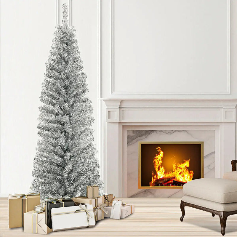 6 Feet Tinsel Tree Unlit Slim Pencil Christmas Tree by DirectDeals