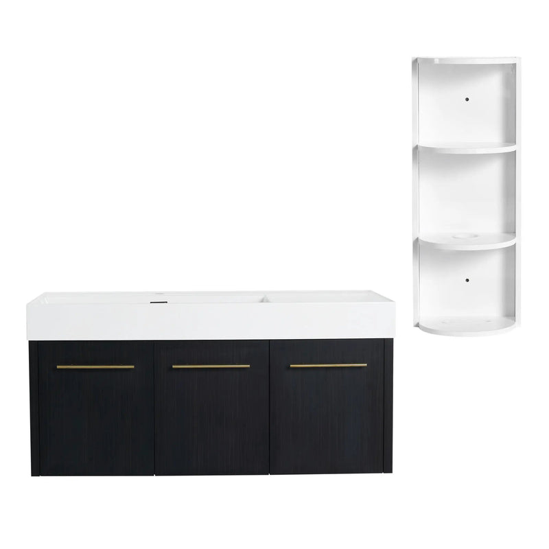Modern Chestnut Wall Mounted Bathroom Vanity With Left Resin Sink And Storage Rack - Black Chestnut by HouseOfZazla