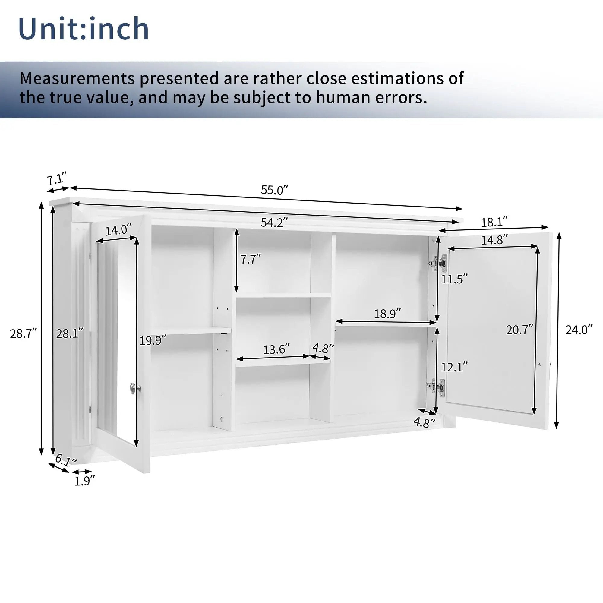 Modern Wall-Mount 2 In 1 Mirror Cabinet With Adjustable Shelves, Soft-Closing Hinges by Unique Piece Furniture