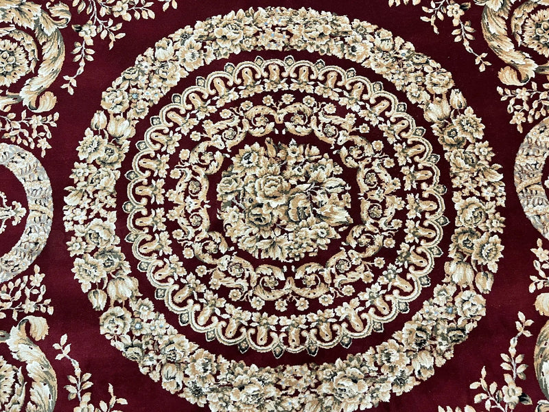 Aubusson Rug 9x12, Wool Handmade Carpet, Elegant French European Design, Dark Maroon Red, 9 x 12 Room Sized Rug, Finely Hand Knotted by Jewel Rugs