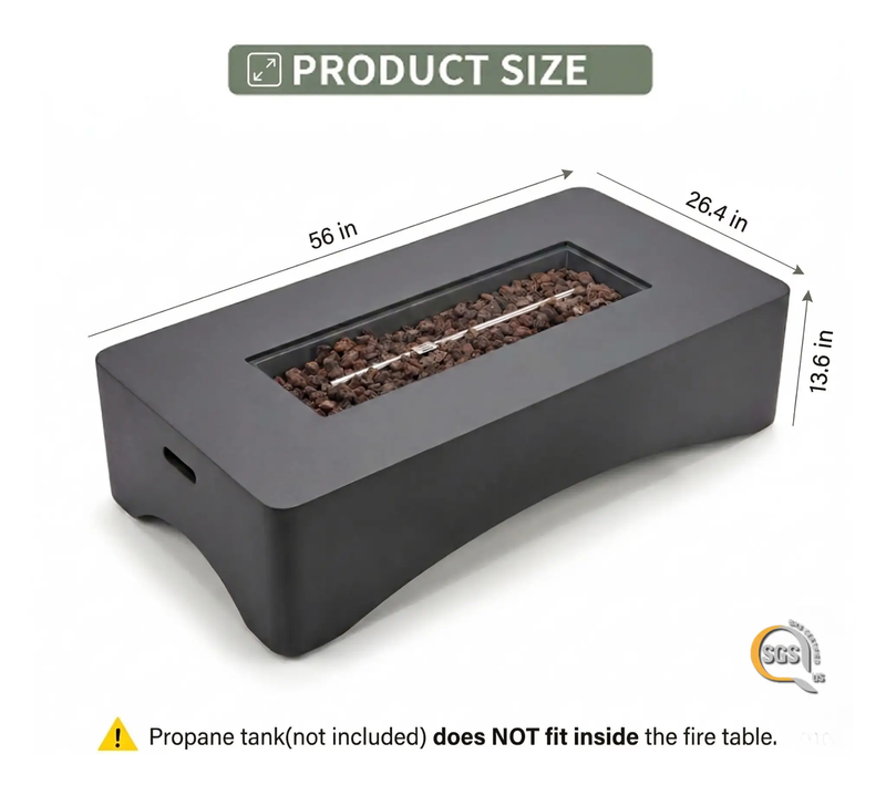 56" Propane Fire Pit Table, Rectangular Outdoor Gas Fire Pit by HouseOfZazla