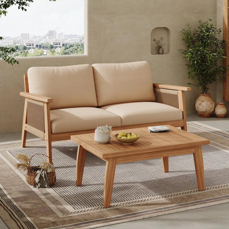 Outdoor 2pc Acacia Wood and Rope Patio Chat Set by HouseOfZazla