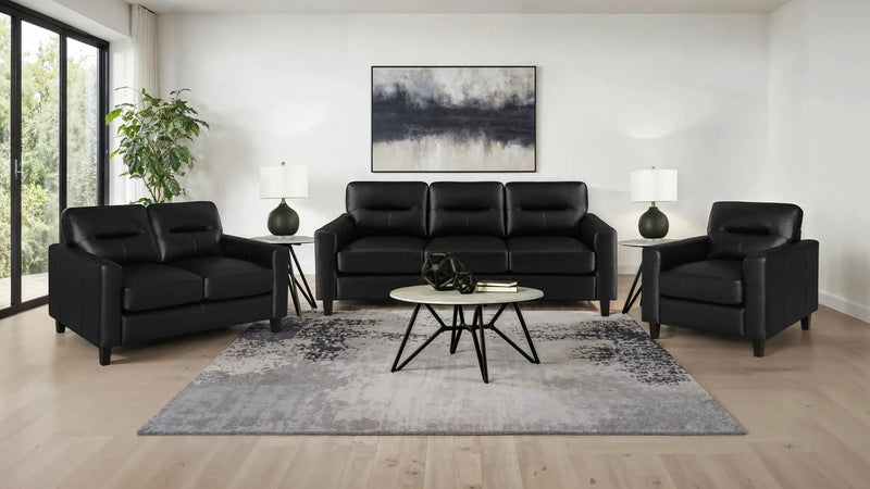 Scotland 3-piece Faux Leather Upholstered Sofa Set Black by Unique Piece Furniture