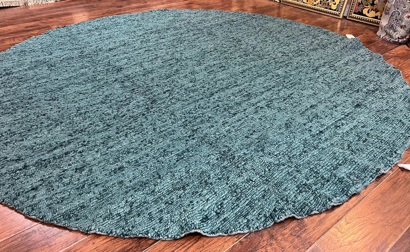 Large Round Indian Rug 11x11, Teal, Vintage Handmade Wool Carpet by Jewel Rugs