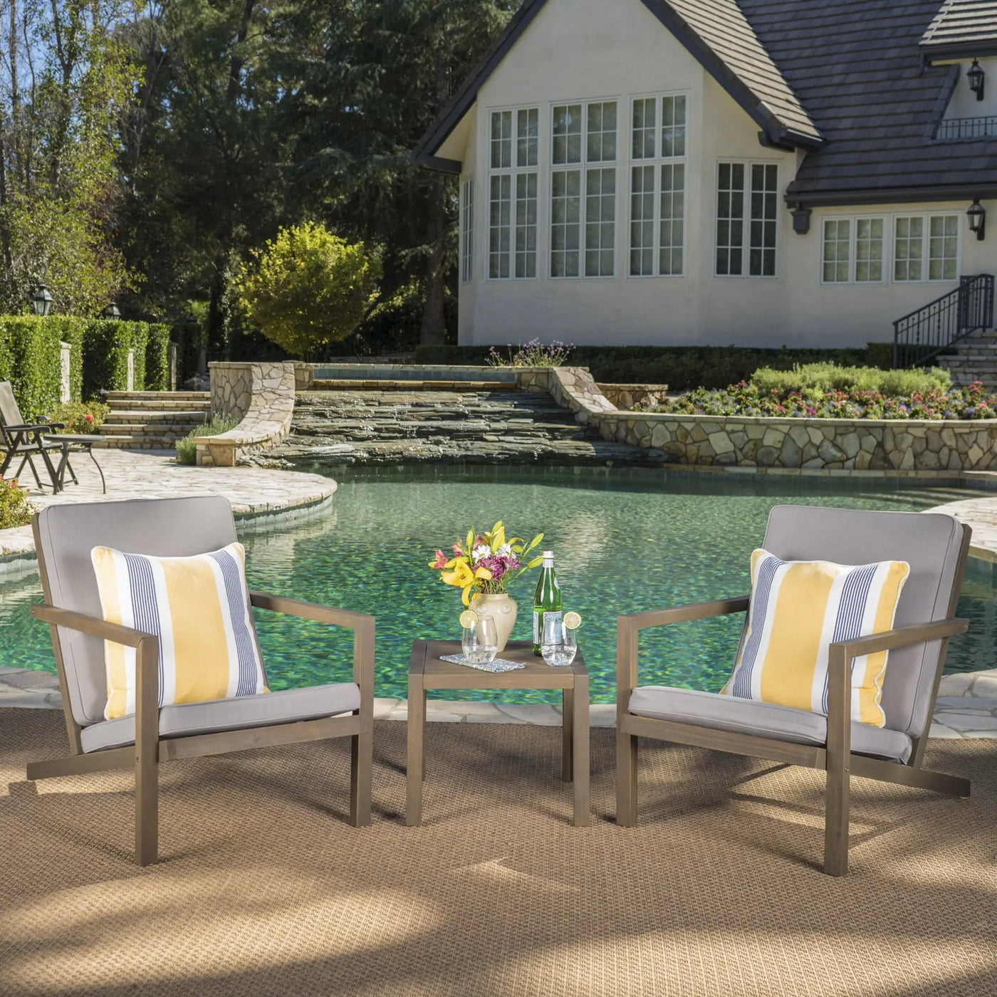 Celestaria 3-Piece Outdoor Chat Set with Adirondack Chairs, Cushions and Side Table by HouseOfZazla