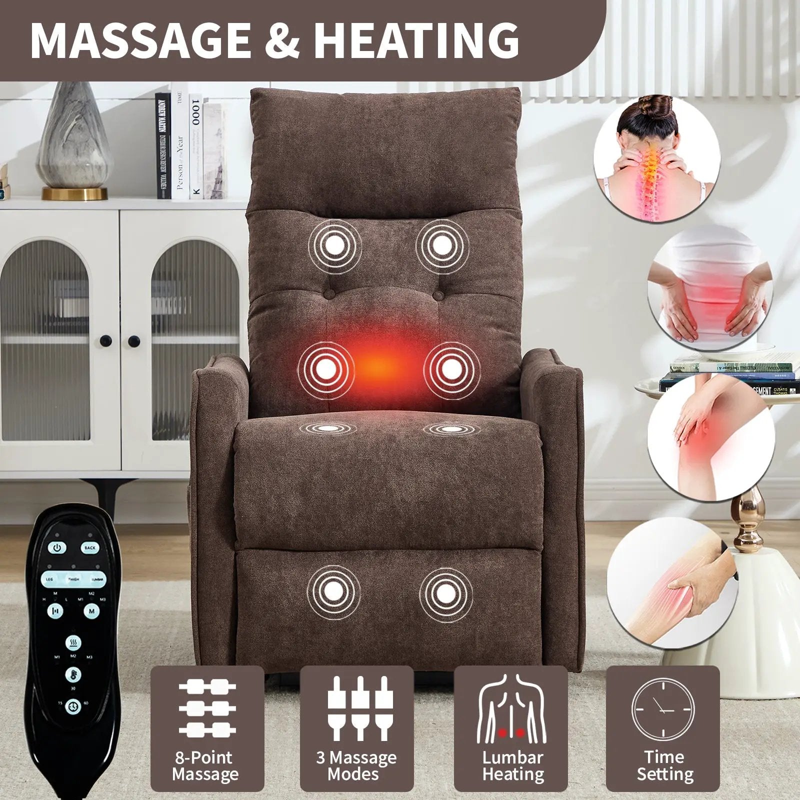 Brown Chenille Single Motor Power Lift Recliner Chair by HouseOfZazla