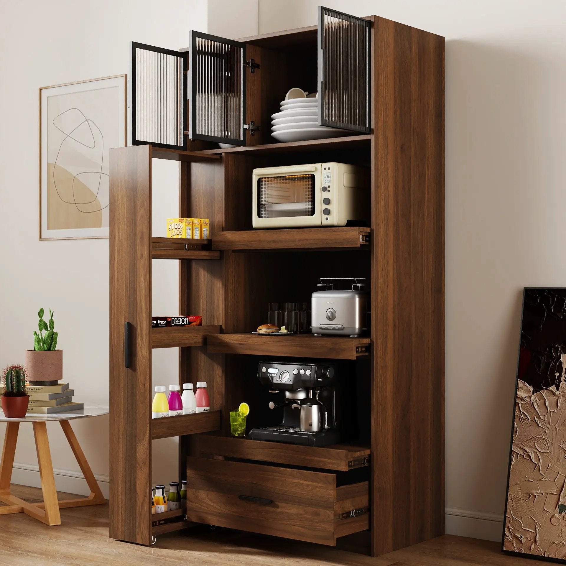 70.87" Tall Kitchen Pantry Cabinet with Multi-Tier Pull-Out Shelf by HouseOfZazla