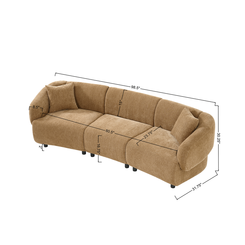 98.5" Curved Designed Contemporary 3-Seater Sofa in Mocha by HouseOfZazla