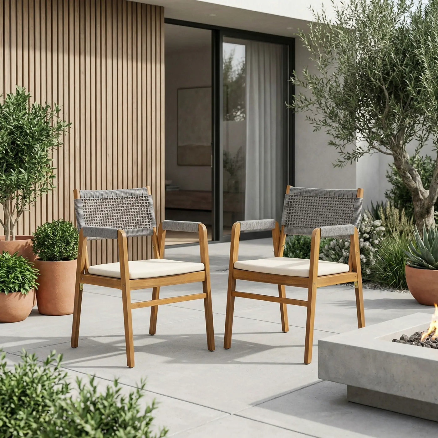Outdoor Acacia Wood Dining Armchair With Cushion (Set of 2) by HouseOfZazla