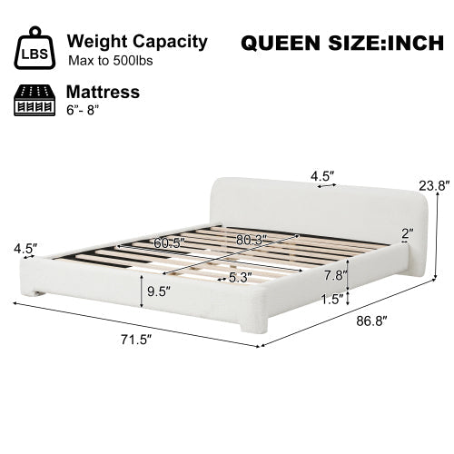 Cozy Upholstered Bed with Minimalist Frame - White Boucle, photo 5 of 8