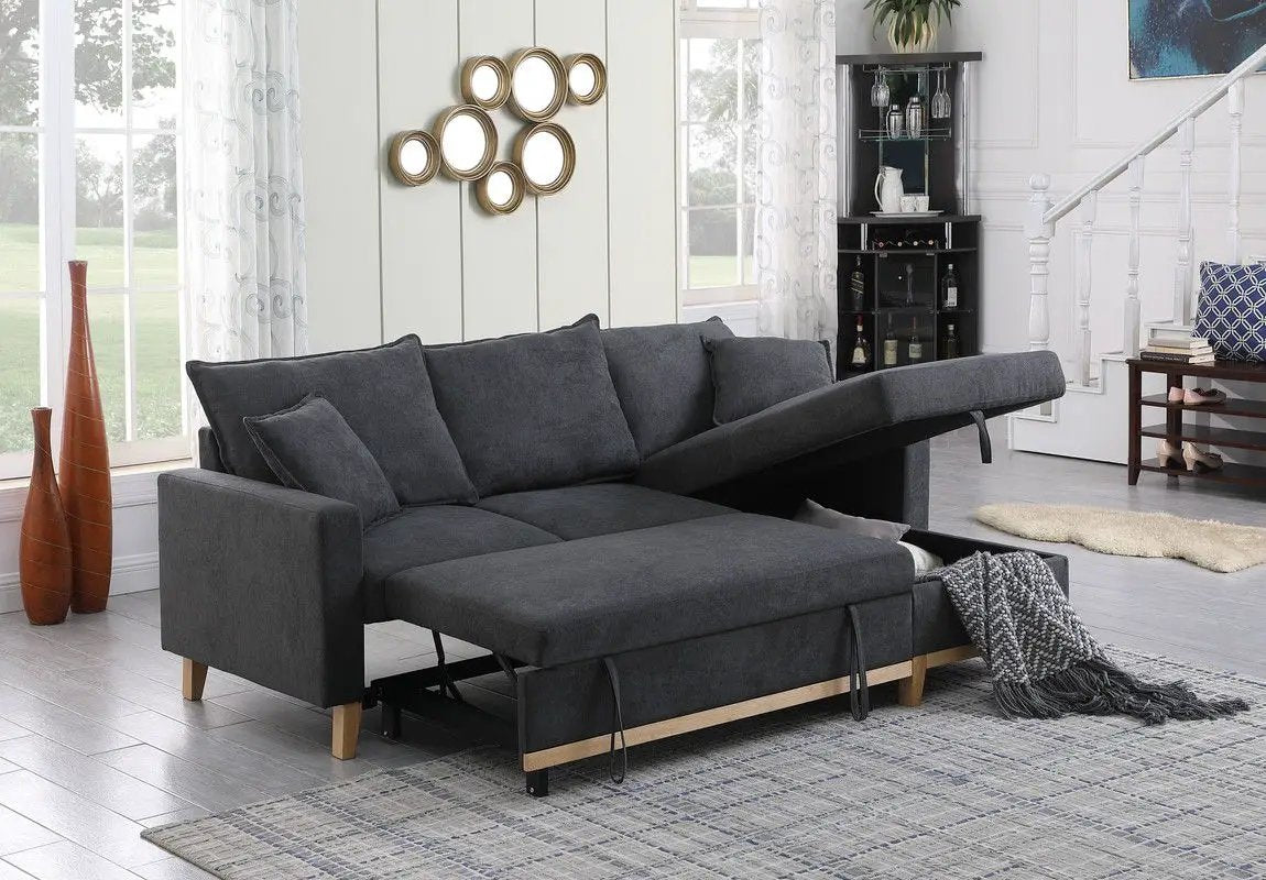 Colton - Reversible Sleeper Sectional Sofa With Storage Chaise - Dark Gray by HouseOfZazla