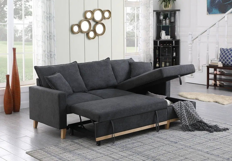 Colton - Reversible Sleeper Sectional Sofa With Storage Chaise - Dark Gray by HouseOfZazla