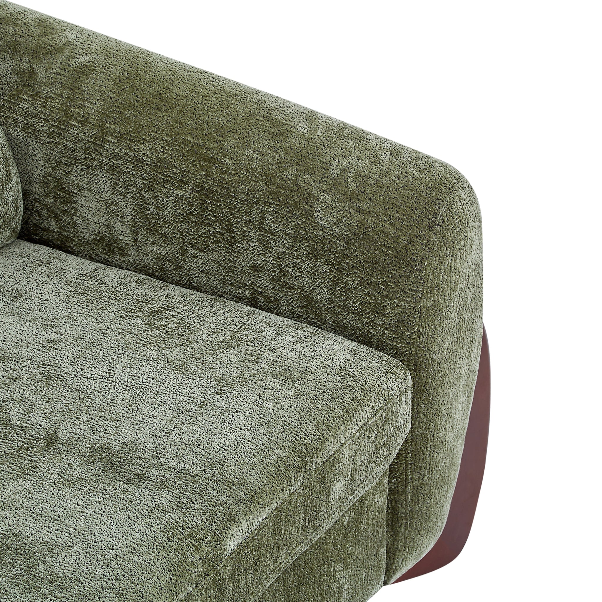 89"L Chenille Sofa with Wooden Legs – Olive by HouseOfZazla