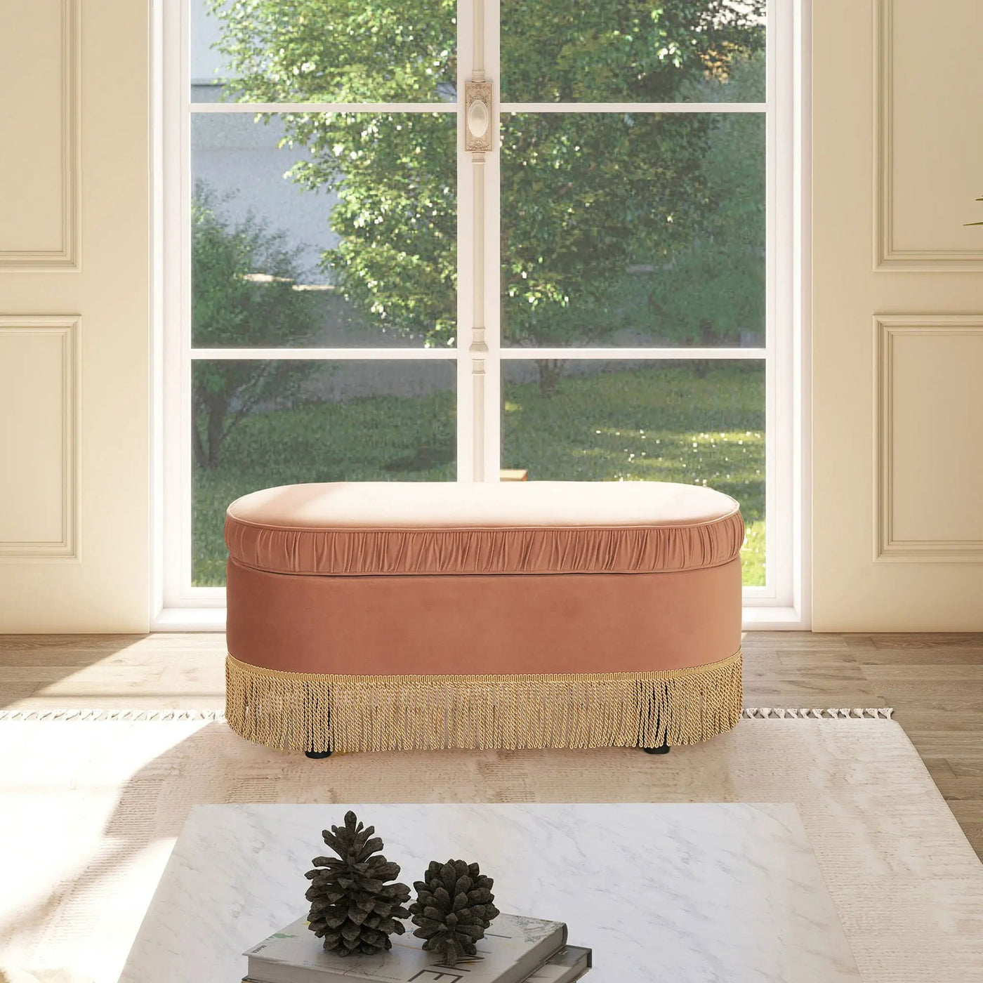 Serena - Contemporary Design Oval Storage Bench Ottoman by HouseOfZazla