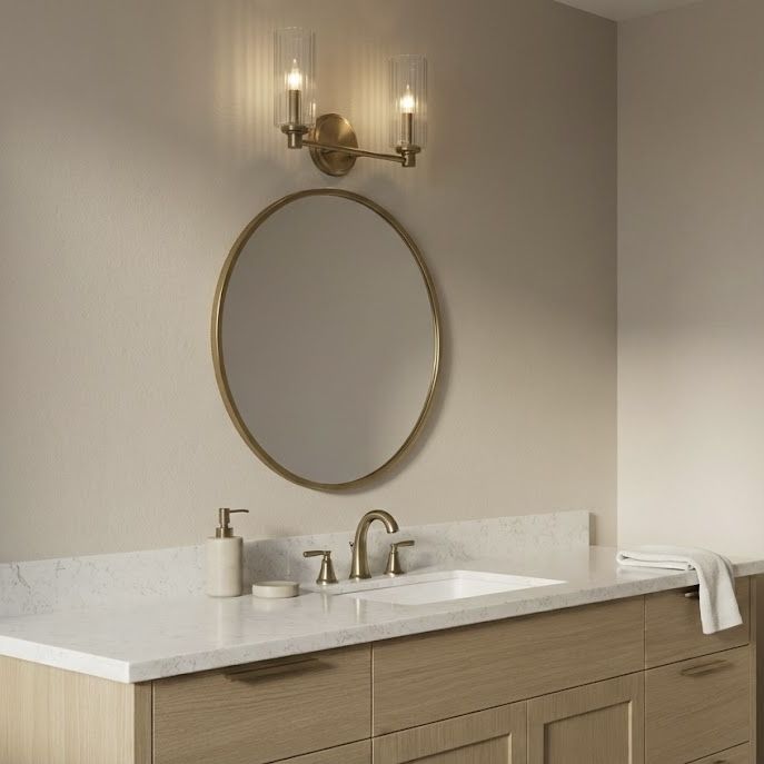 Regal Double Light Vanity With Clear Ribbed Satin - Antique Brass / Clear, photo 10 of 12