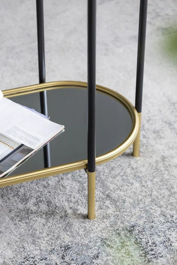 3 Tier Metal Console Table, Mirrored Shelf - Golden Black by HouseOfZazla