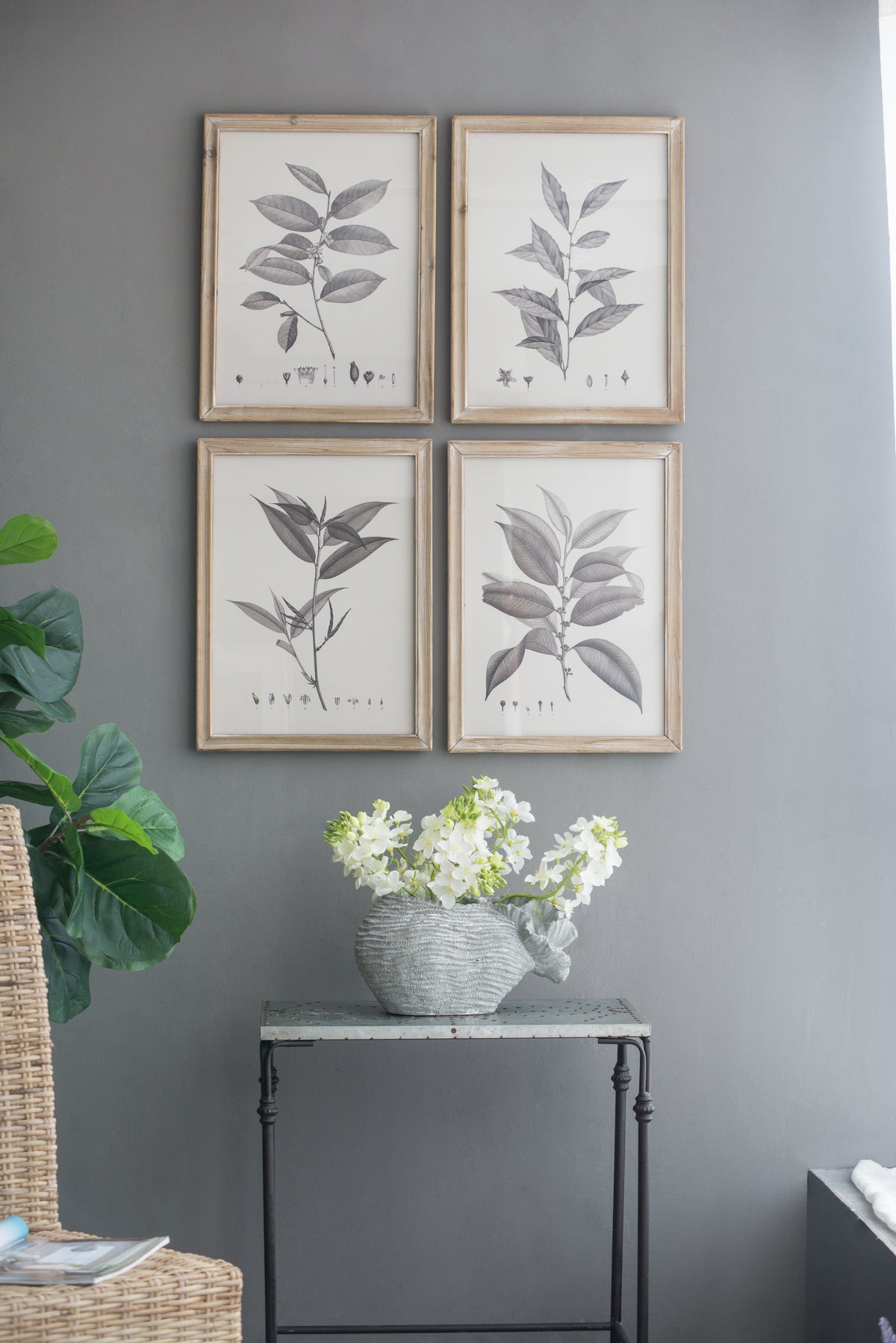 Botanical Wall Décor Set of 4 with Leaf Illustrations - Black & White, photo 5 of 10