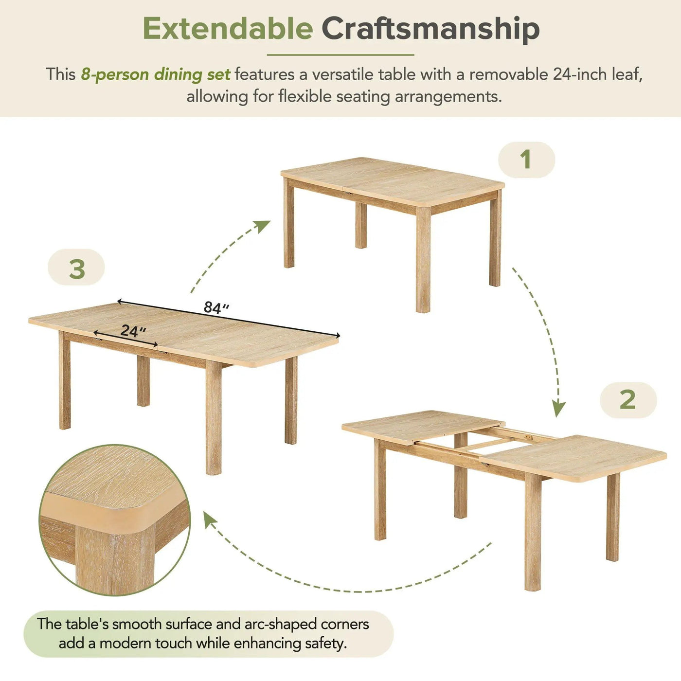 Topmax - Rustic Extendable Dining Table Set With Removable Leaf, 6 Upholstered Armless Dining Chairs And 2 Padded Arm Chairs, 9 Pieces by Unique Piece Furniture