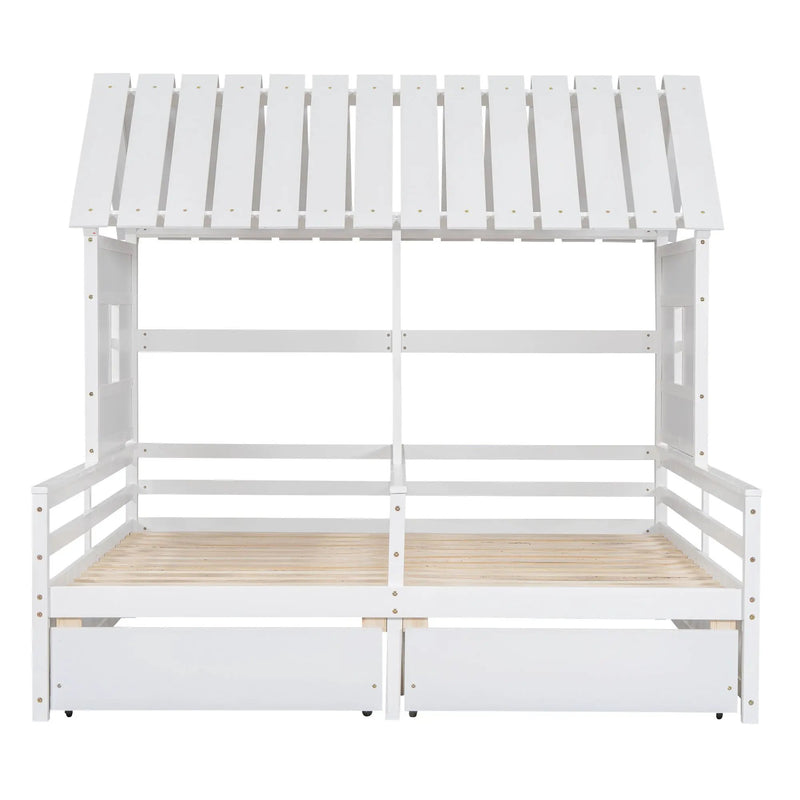 House Platform Beds With 2 Drawers, Side By Side Design by Unique Piece Furniture