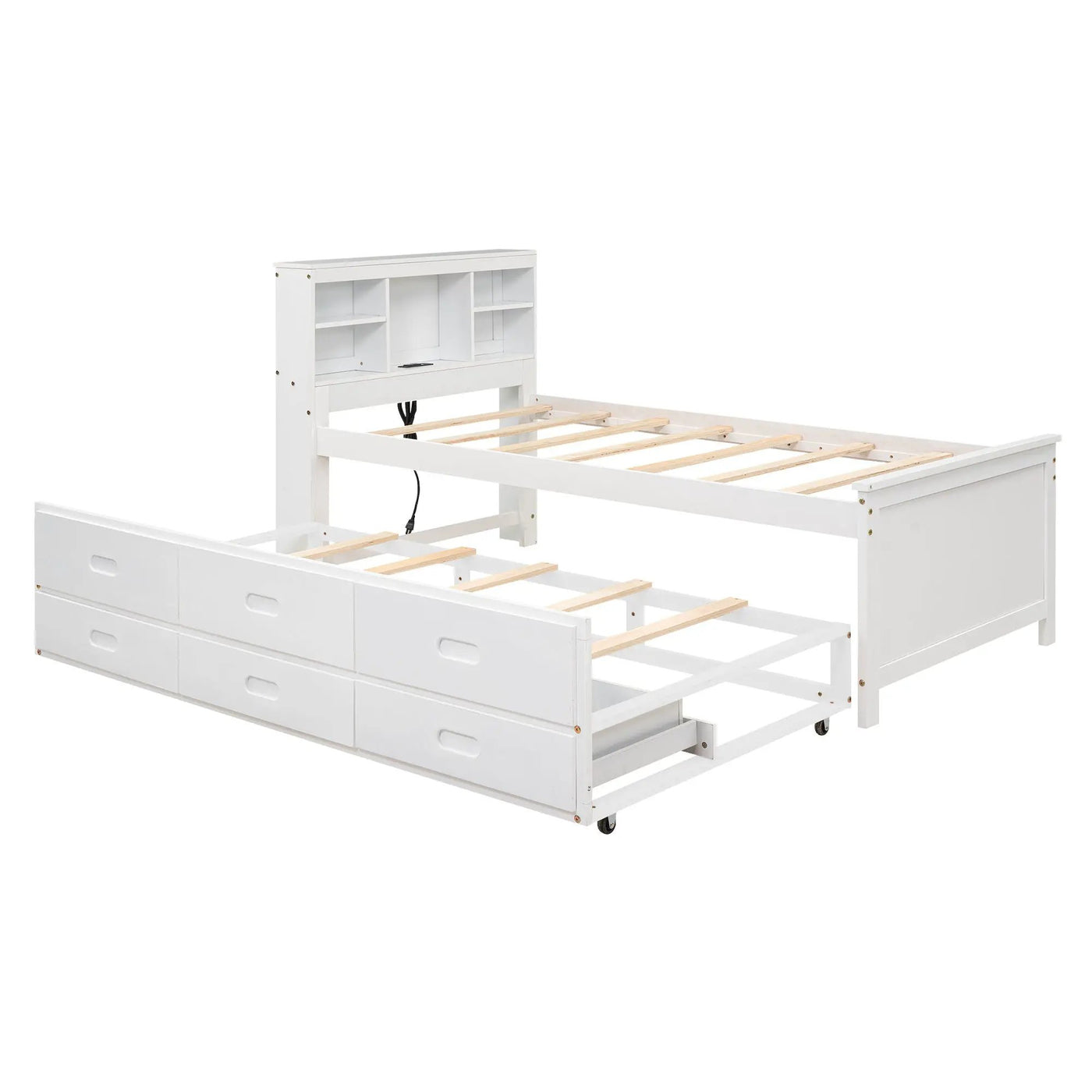 Platform Bed With Storage Headboard, USB, Trundle And 3 Drawers by HouseOfZazla