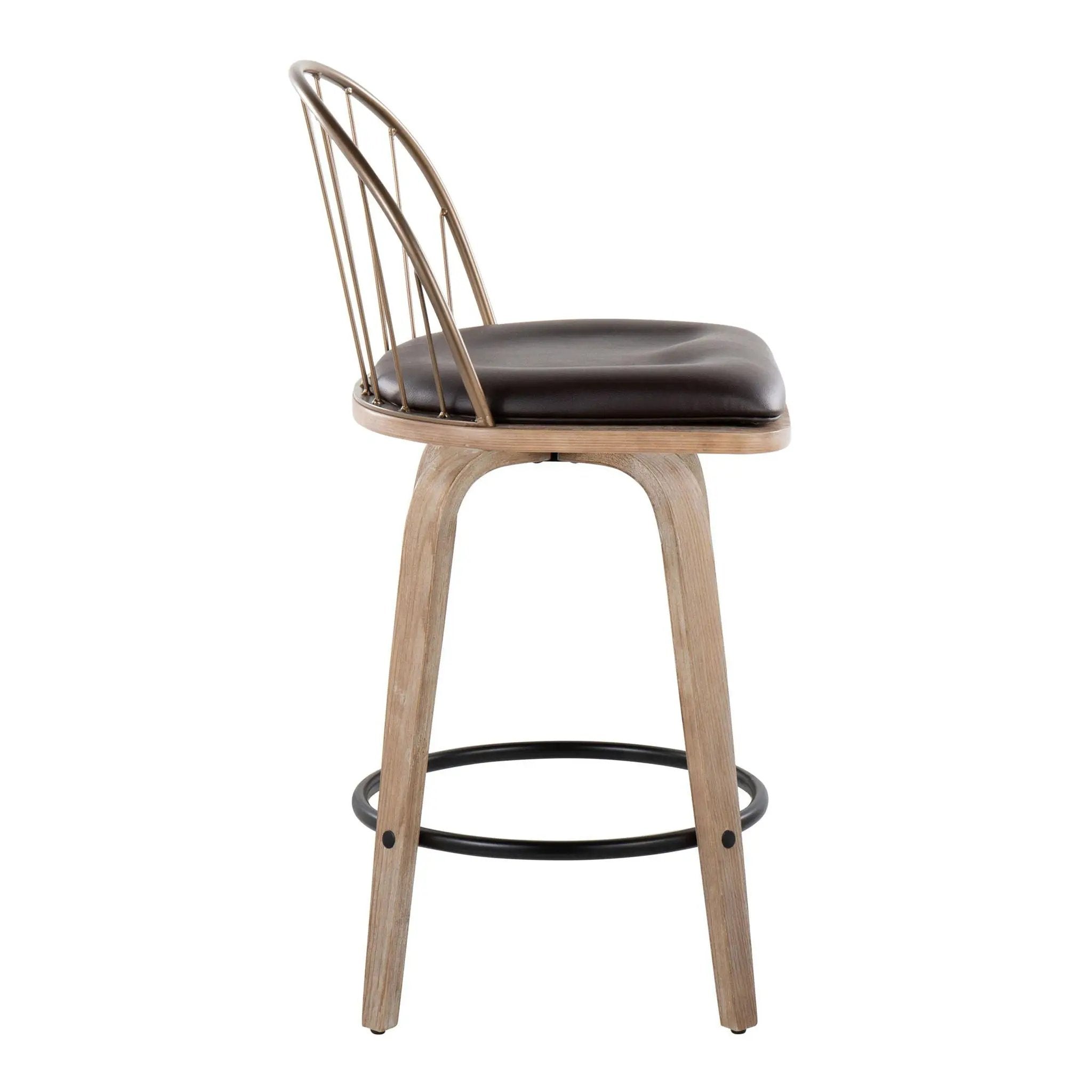 Riley - Farmhouse Fixed Height Counter Stool Round Footrest With Removable Cushion (Set of 2) - White Washed / Antique Copper / Brown by Unique Piece Furniture