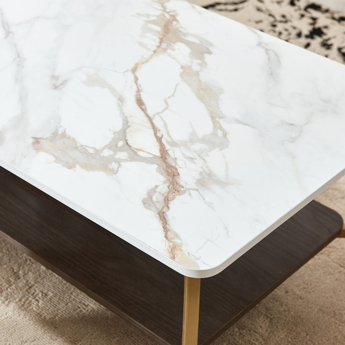 Rectangular Coffee Table with Metal Frame - Golden / White, photo 10 of 11
