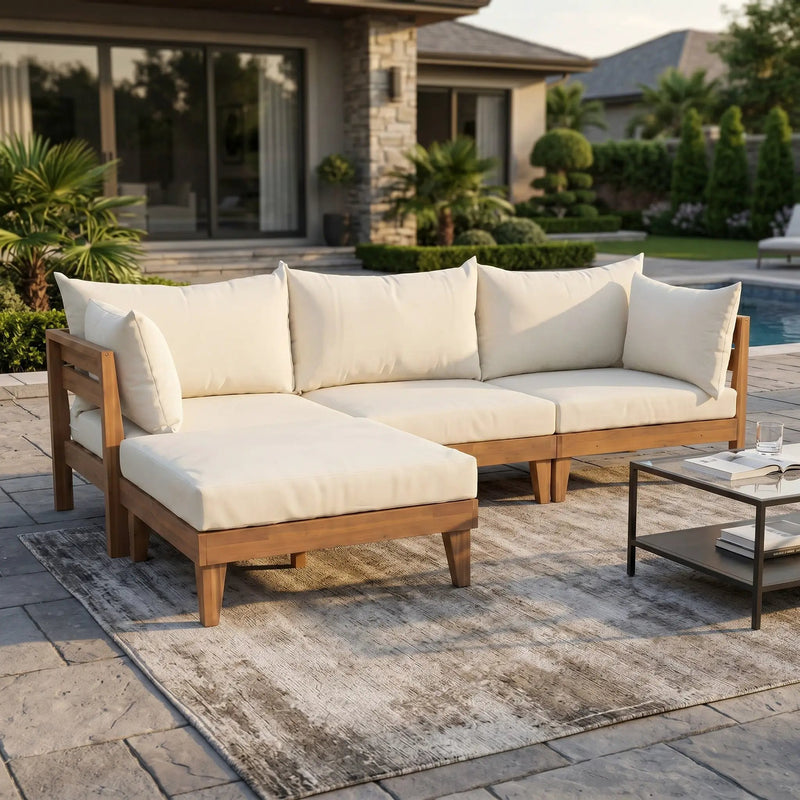 TOPMAX Outdoor Large Daybed Acacia Wood 6-Piece Patio Sofa Set by HouseOfZazla