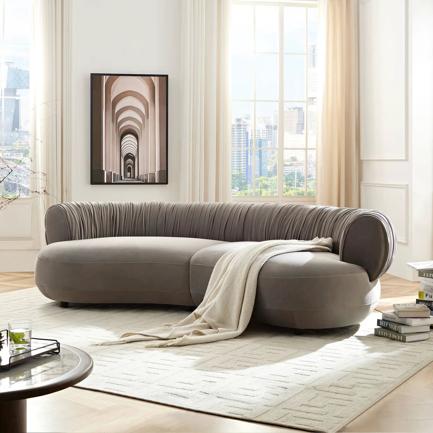 Modern Curved Sofa with Elegant Crescent Design by HouseOfZazla