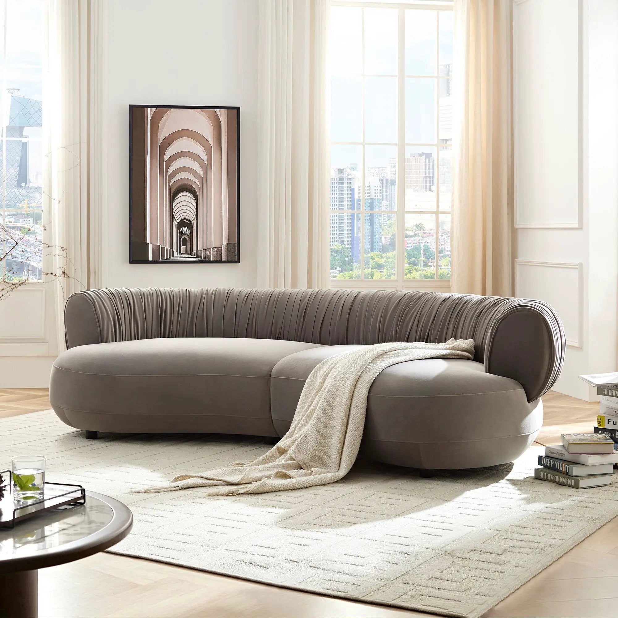 Modern Curved Sofa with Elegant Crescent Design by HouseOfZazla