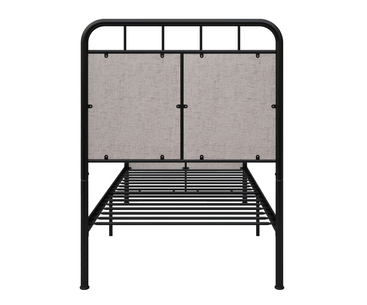 Twin Size Linen Upholstered Platform Metal Bed Frame with Fabric Headboard and Footboard - Brown, photo 10 of 11