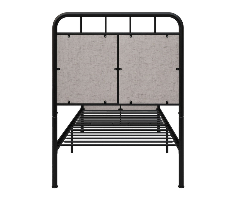 Twin Size Linen Upholstered Platform Metal Bed Frame with Fabric Headboard and Footboard - Brown, photo 10 of 11