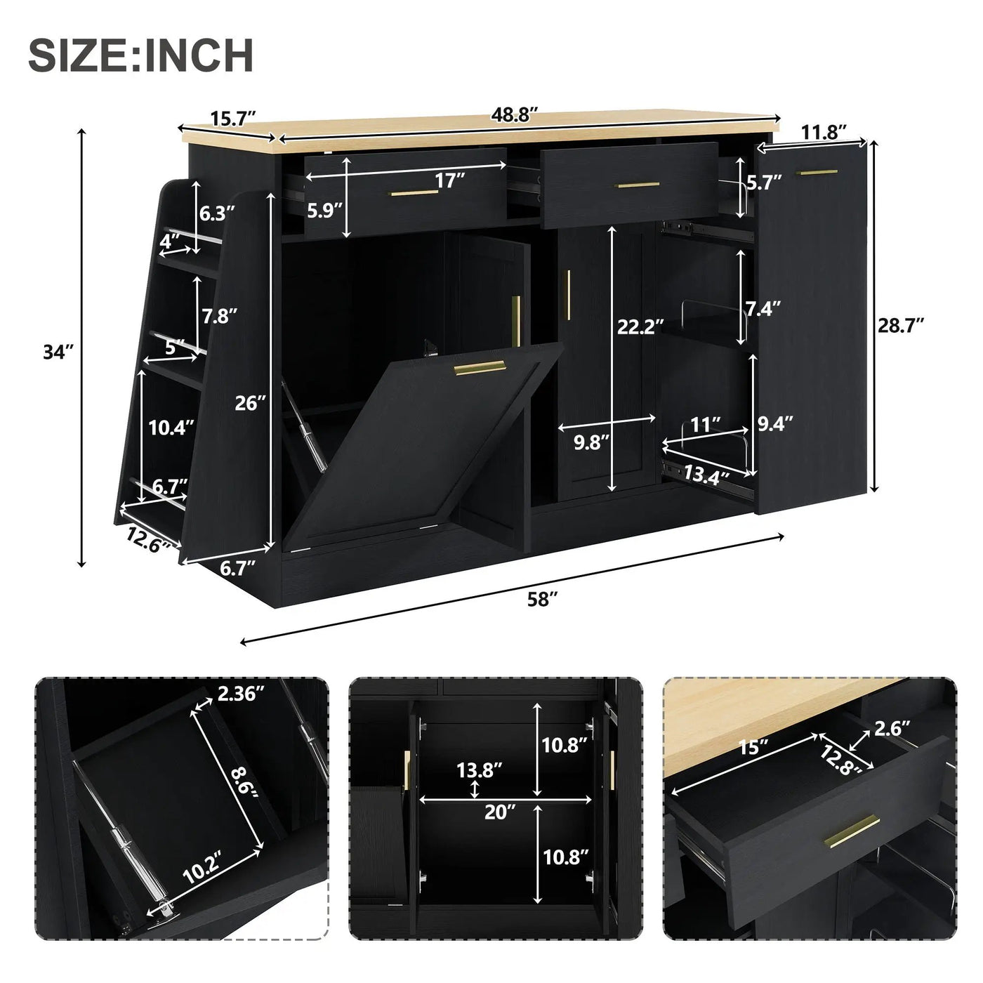 Kitchen Sideboard With Sliding Door Cabinet, 3 Tier Spice Rack by HouseOfZazla