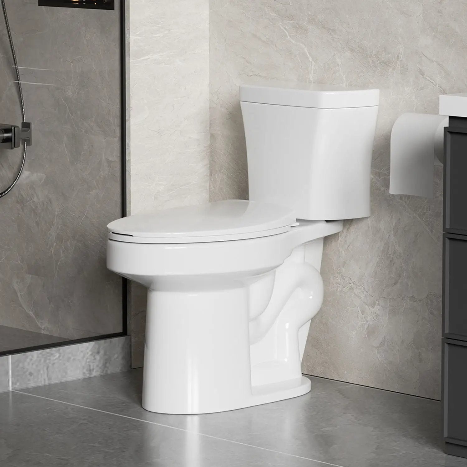 Gloss 2 Piece Toilet With 1.28 Gpf Tornado Flush, Rimless Bowl, Soft Closing Seat - Gloss White by HouseOfZazla