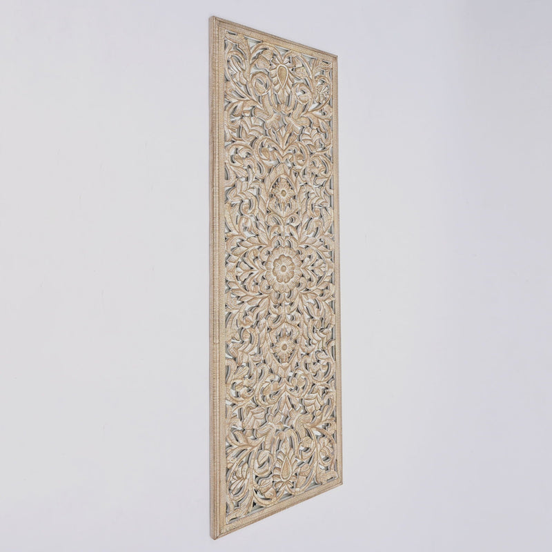 Floral Hand Carved Mandala Rectangle Wall Decor with Mirror - Antique Brown / White, photo 5 of 6