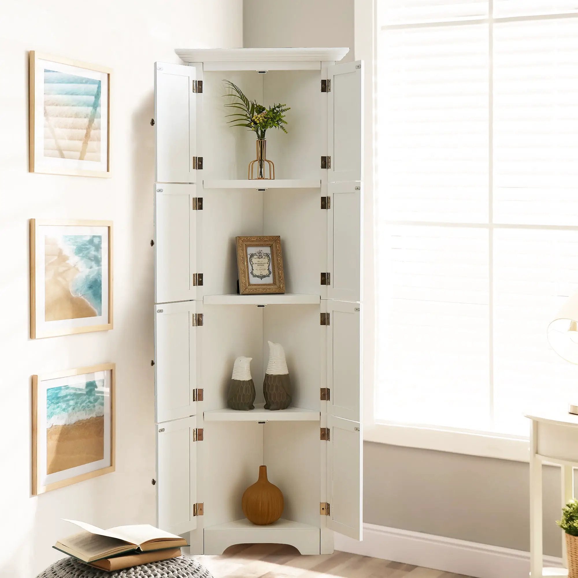 Tall Storage Cabinet With Doors And 4 Shelves For Living Room, Kitchen, Office, Bedroom, Bathroom, Modern by Unique Piece Furniture